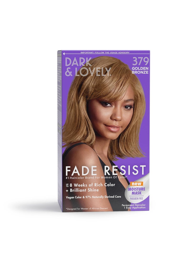 SoftSheenCarson Dark and Lovely Fade Resist Rich Conditioning Hair Color Permanent Hair Color Up To 100 percent Gray Coverage Brilliant Shine with Argan Oil and Vitamin E Golden Bronze