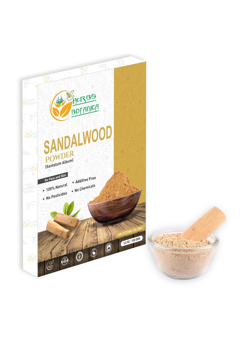 Herbs Botanica Chandan Sandalwood Powder, 100 gm / 3.52 oz, Face Pack & Mask, Tilak, Auspicious Occasions, Natural Cleansing & Soothing Powder for Wrinkles