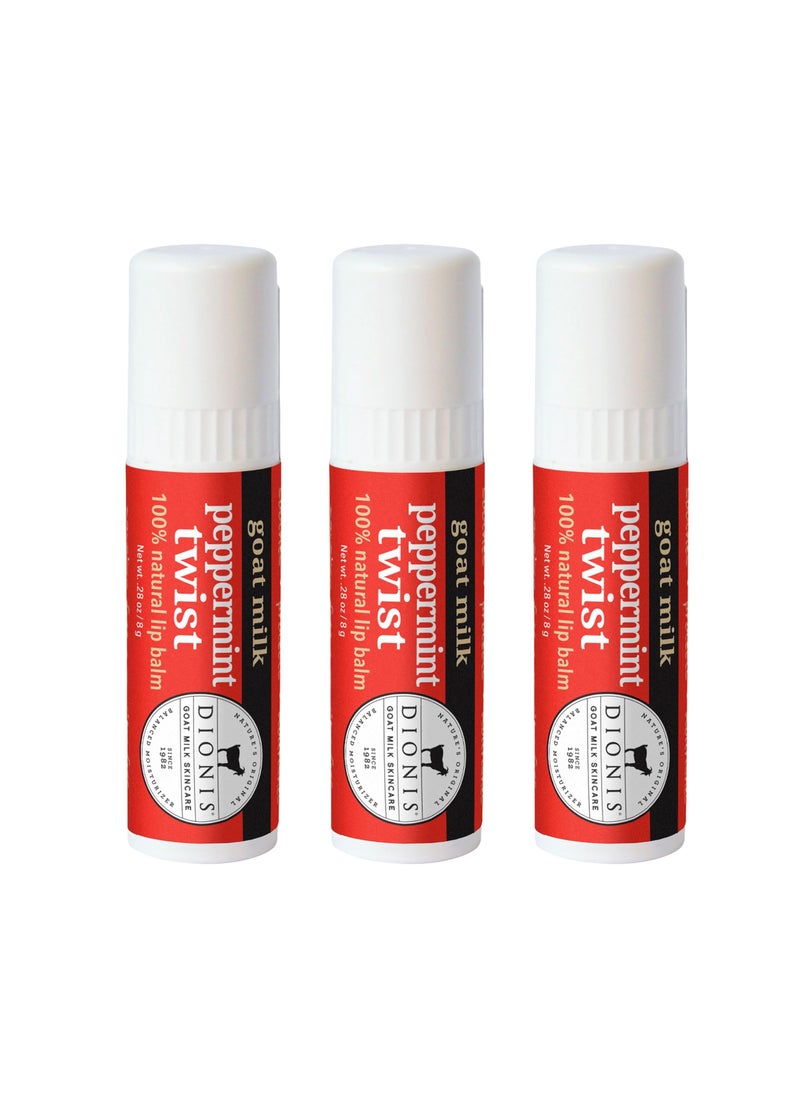 Dionis Goat Milk Skincare Peppermint Twist Holiday Lip Balm Gift Set - Beeswax, Shea Butter & Coconut Oil Lip Care Products Made in The USA - Cruelty Free Lip Moisturizer for Chapped Lips, 0.28oz 3Pk