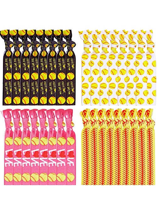WILLBOND 32 Pcs Softball Hair Ties for Girls Softball Hair Scrunchies Accessories Elastic Sports Ribbon Bracelet for Players, Coaches, Teams