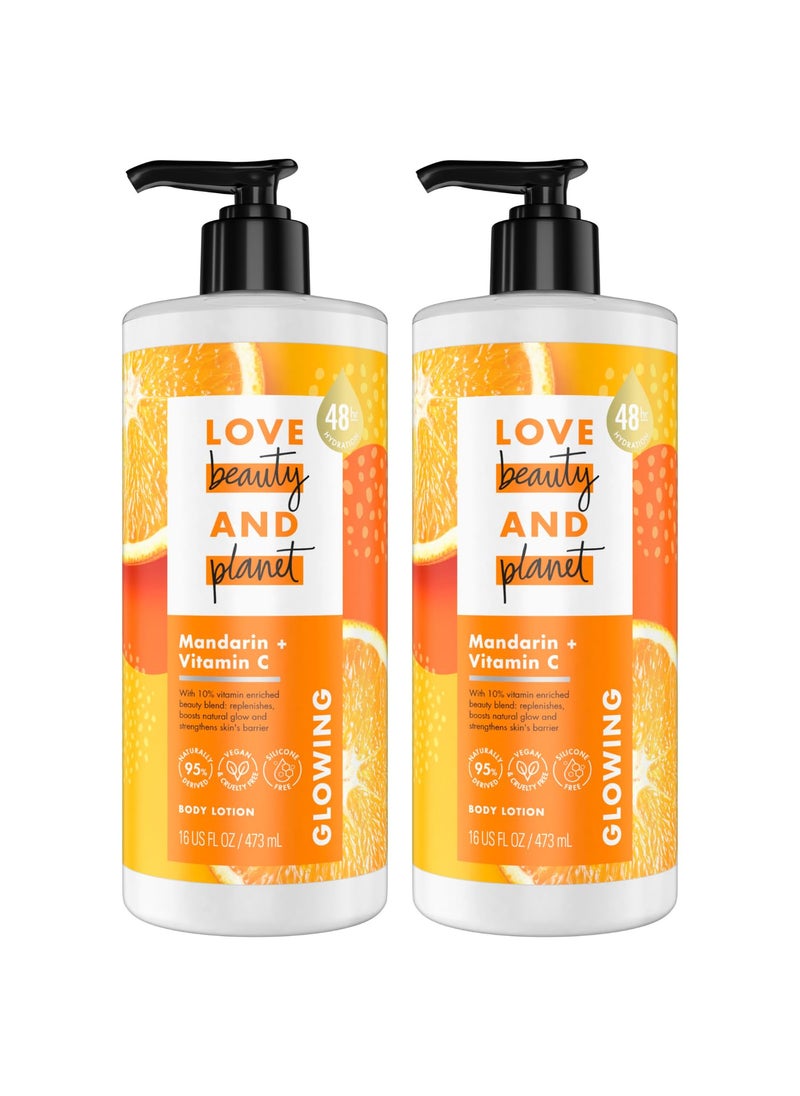 Love Beauty And Planet Lotion - Moisturizing Mandarin + Vitamin C Lotion, Natural Body Lotion for Women, Dry Skin Lotion Scented with Mandarin Orange, 16 Fl Oz (Pack of 2)