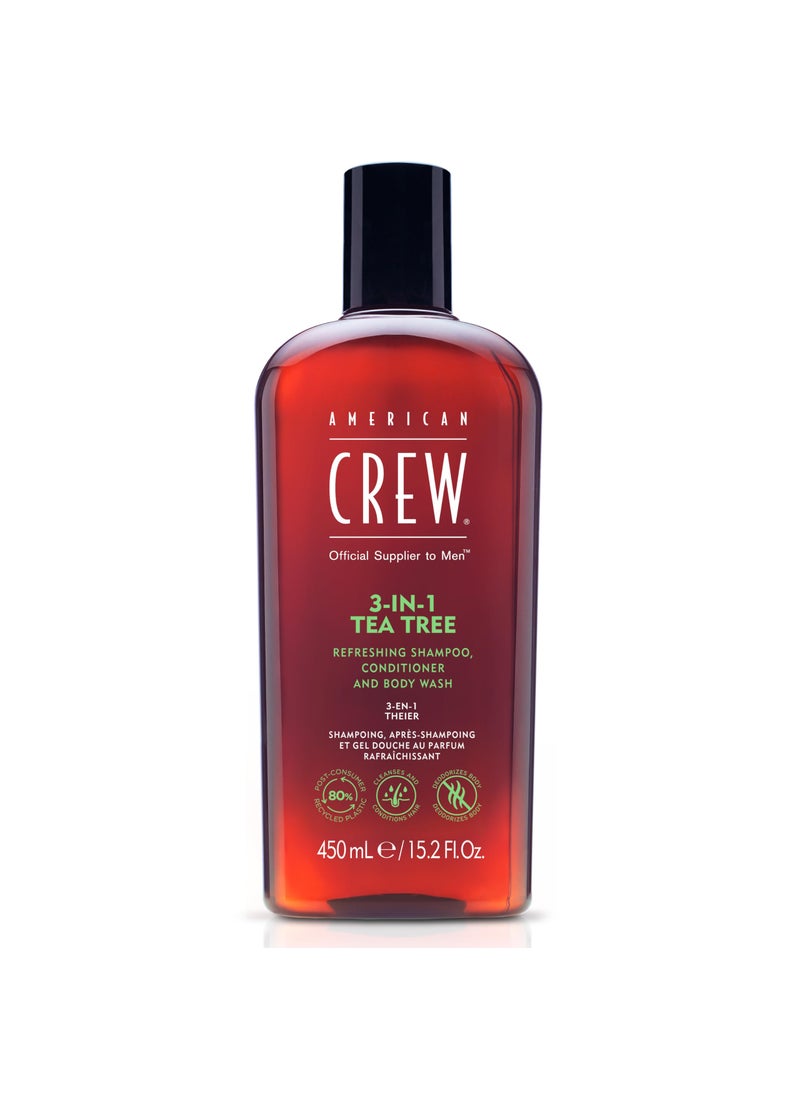 American Crew Shampoo, Conditioner & Body Wash for Men, 3-in-1, Tea Tree Scent, 15.2 Fl Oz