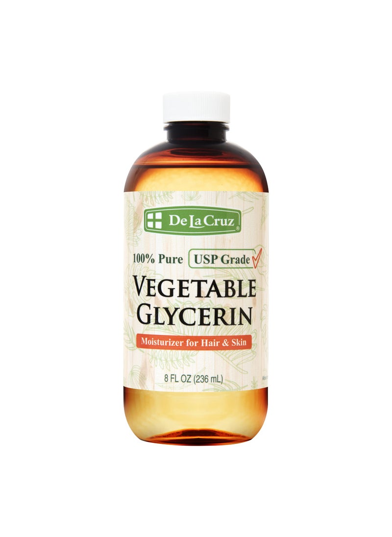De La Cruz Vegetable Glycerin, 100% Pure Liquid Glycerine USP Grade for Hair, Skin and DIY Projects 8 FL. OZ.