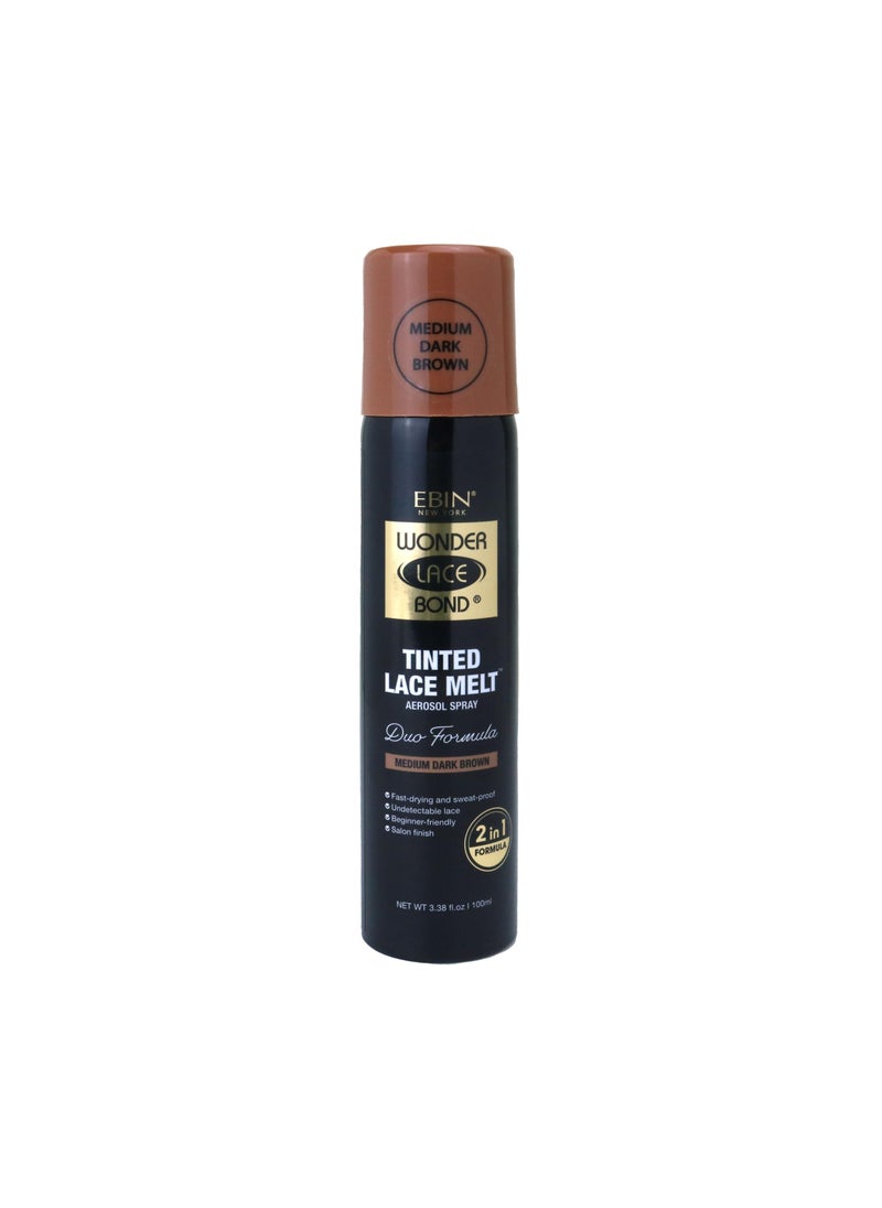 EBIN NEW YORK Wonder Lace Bond Tinted Lace Melt Aerosol Spray - Medium Dark Brown 3.38oz/ 100ml - Quick Dry No Transfer Formula, Humid Resistant, Infused with Keratin for Protect Skin, Paraben Free