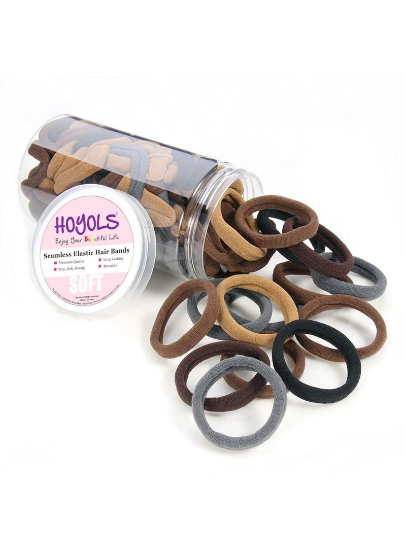 HOYOLS 100pcs Soft Hair Ties no Damage, Seamless Soft Thick Ponytail Holder Scrunchies Head Bands No Crease for Women Girls (Brunette Brown Set)