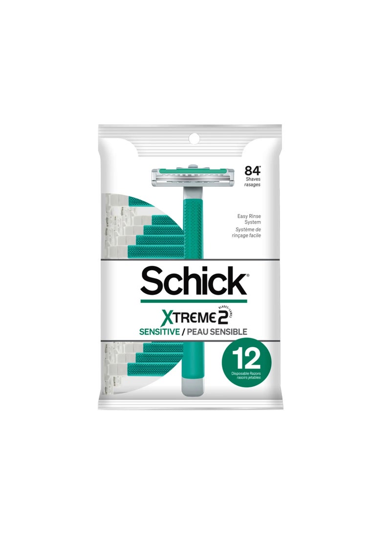Schick Slim Twin ST 2 Disposable Razors for Men Sensitive Skin Shaving Razor, 12 Count