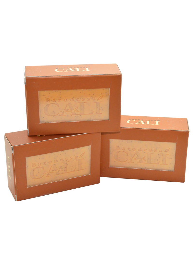 Baronessa Cali Tarocco Skin Cleanser Bar Soap with Exfoliate - Deep Moisturizing Olive Oil Soap with Sicilian Red Orange Extracts- 5.3 Ounces, Pack of 3