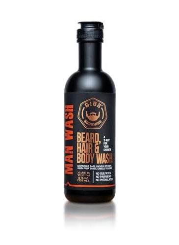 GIBS Grooming 3 in 1 Body Wash for Men - Beard & Hair Moisturizing, & Cleansing Liquid Body Wash with Tea Tree Oil & Copaiba Balsam - Sulfate & Paraben Free Shower Gel - 12 Oz
