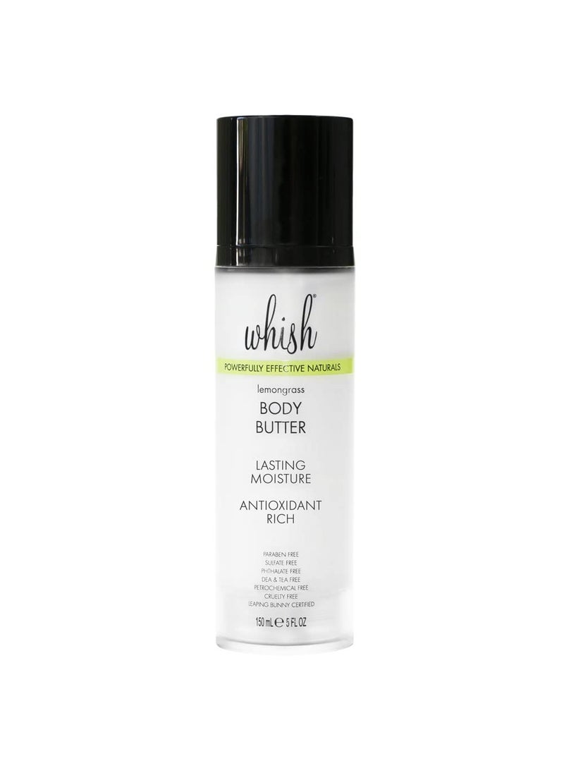 Whish Beauty Body Butter for Women - Moisturizing Body Lotion for Dry Skin - Antioxidant-Rich with Shea Butter, Aloe, & Raspberry Butter - Paraben & Sulfate Free - Lemongrass - 5 fl oz