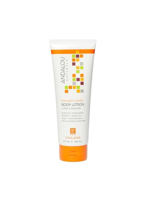 Andalou Naturals Vitalizing Body Lotion, Mandarin Vanilla Body Moisturizer, 8 Oz, Shea Butter, Cocoa Butter, Argan Oil, Rosehip Oil & Aloe Vera, Vegan