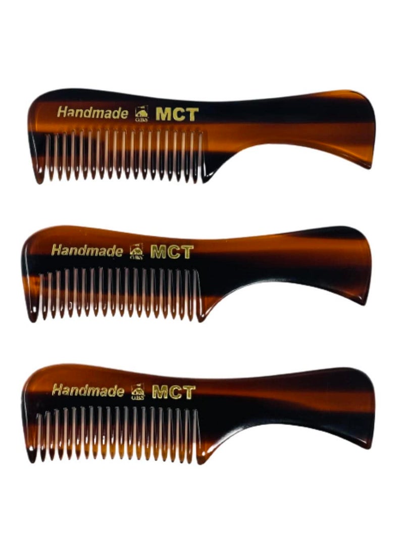G.B.S Handmade 3in Pocket Comb for Beard and Mustache Styling, MCT, Pack of 3 Mustache Comb Pack