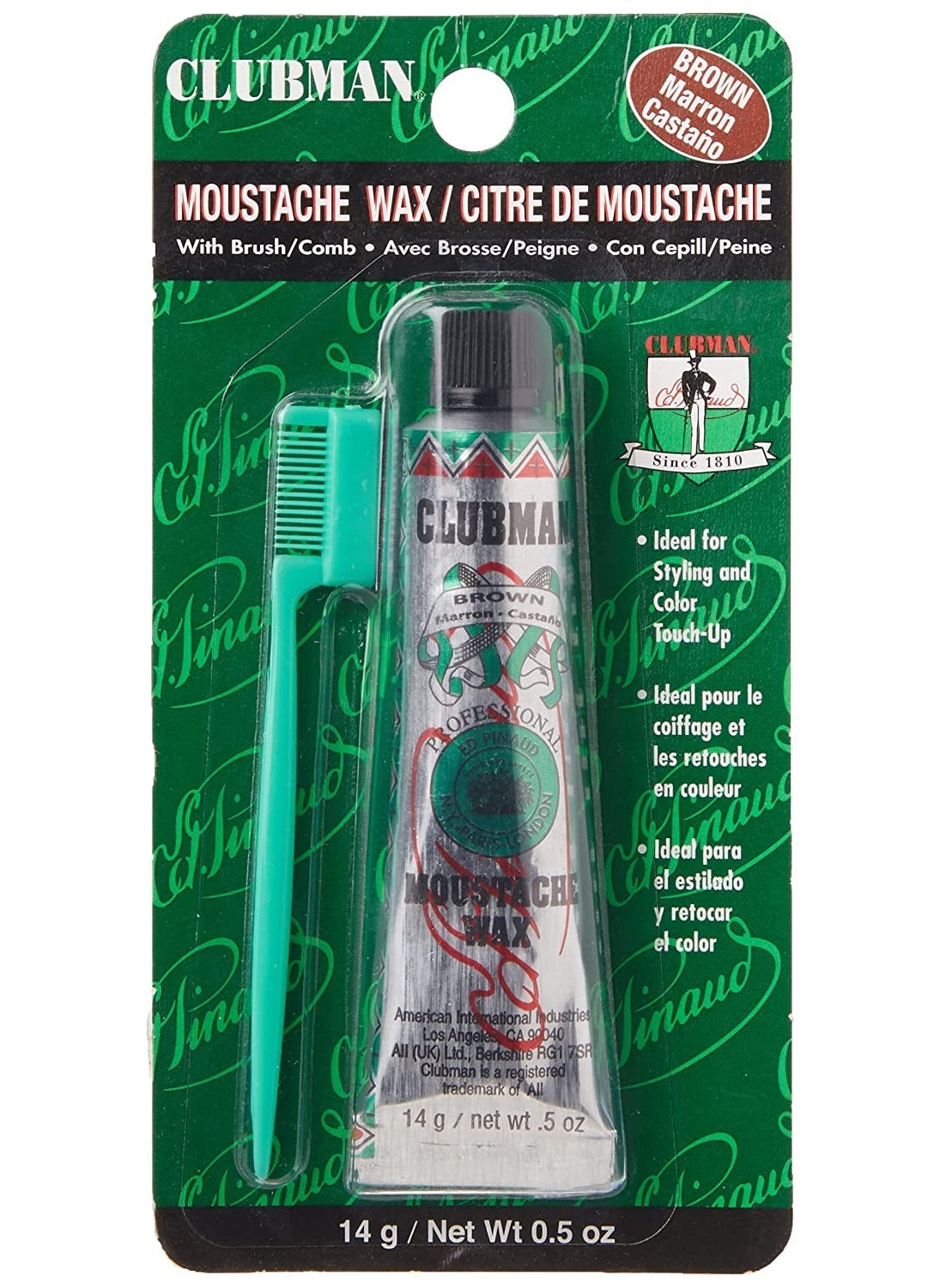 Clubman Moustwax W/Brush Brown (2 Pack)