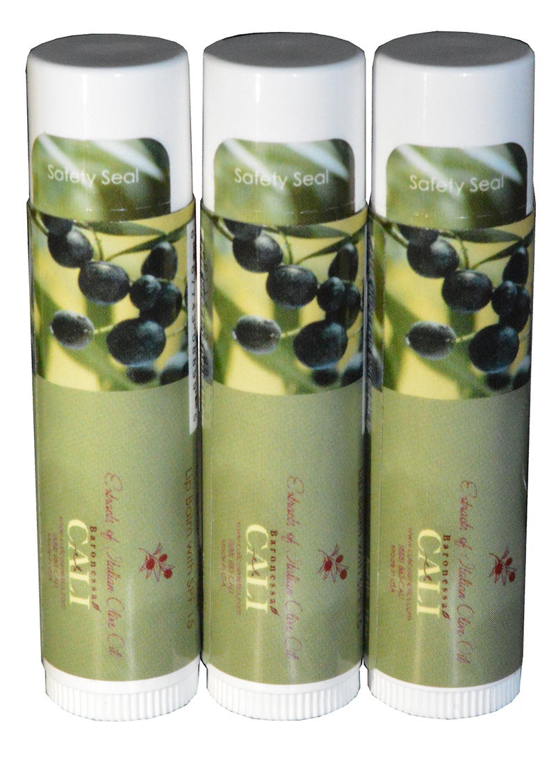 Cali Baronessa Oliva Green Baci SPF 15 Moisturizing Lip Balm - Protect and Moisturize Lips - 0.15 Ounce Each, Pack of 3