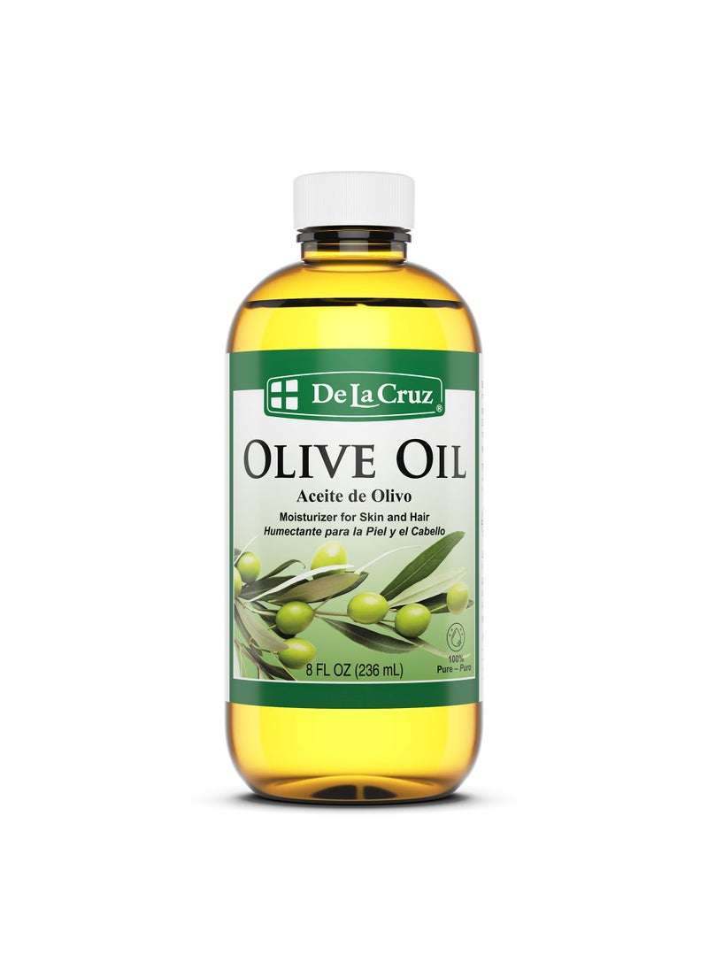 De La Cruz Pure Olive Oil - Natural Expeller Pressed Olive Oil for Hair and Skin - Lightweight Body Oil for Dry Skin 8 Fl Oz