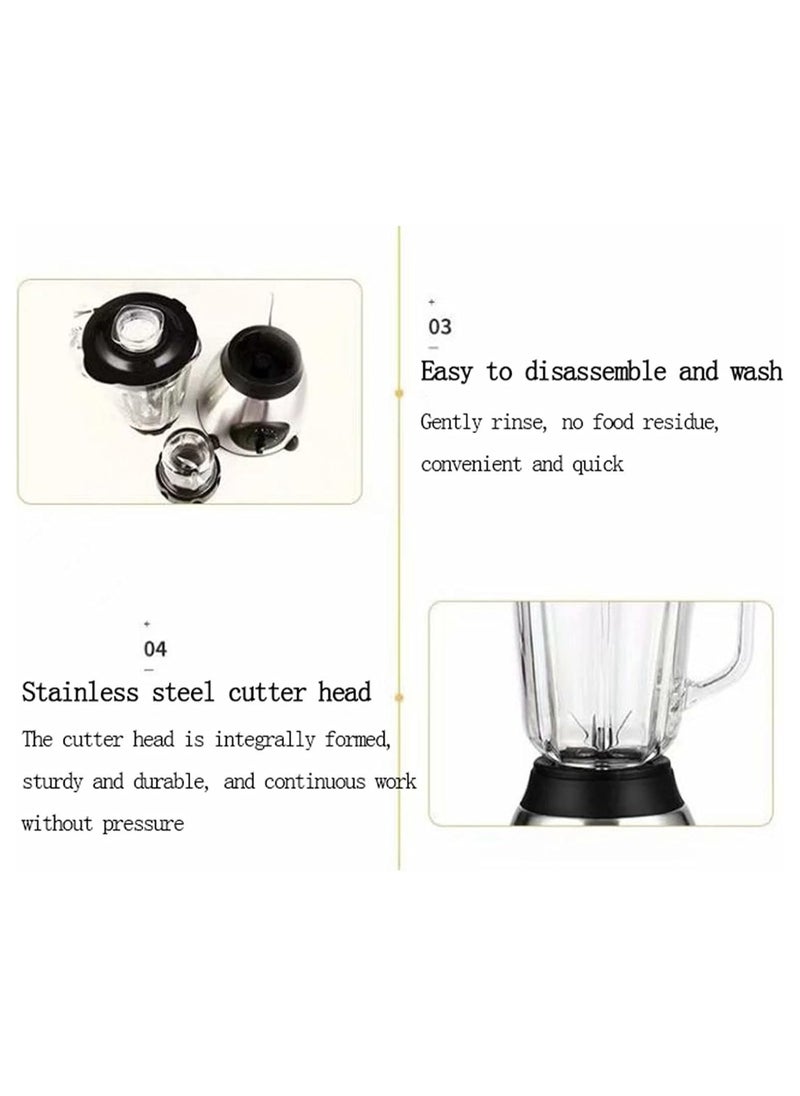 1.5L Smoothie Blender, Multifunctional Electric Blender, Mini Blender, 650W, 1.5L 2 in 1 Fruit and Vegetable Blender, Glass Cutter, Chopper, Smoothie Blender, 5 Speeds + Pulse, High Performance Motor,