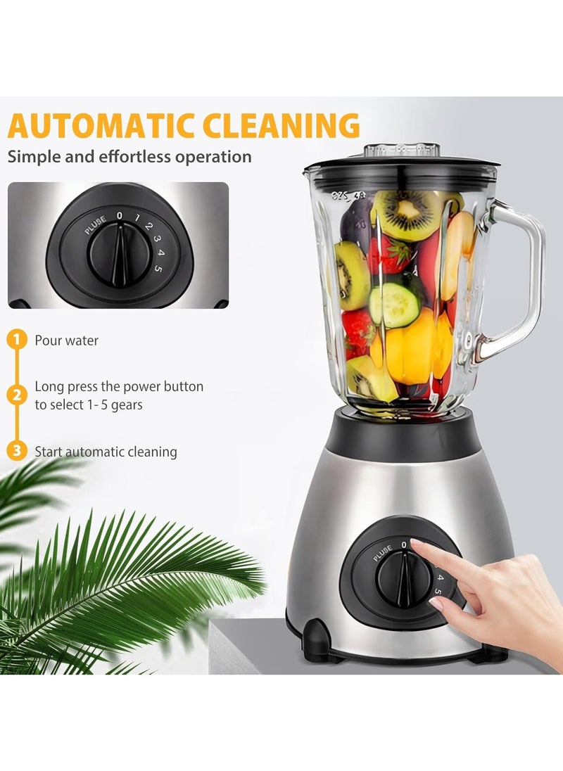 1.5L Smoothie Blender, Multifunctional Electric Blender, Mini Blender, 650W, 1.5L 2 in 1 Fruit and Vegetable Blender, Glass Cutter, Chopper, Smoothie Blender, 5 Speeds + Pulse, High Performance Motor,