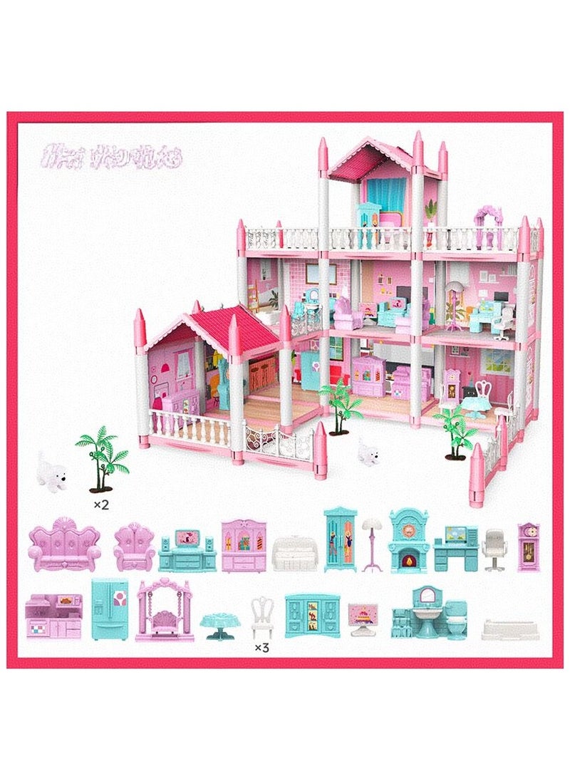 Dollhouse, 3-story 9-bedroom villa, DIY building toys, decorative doll house accessories and furniture, children's gifts