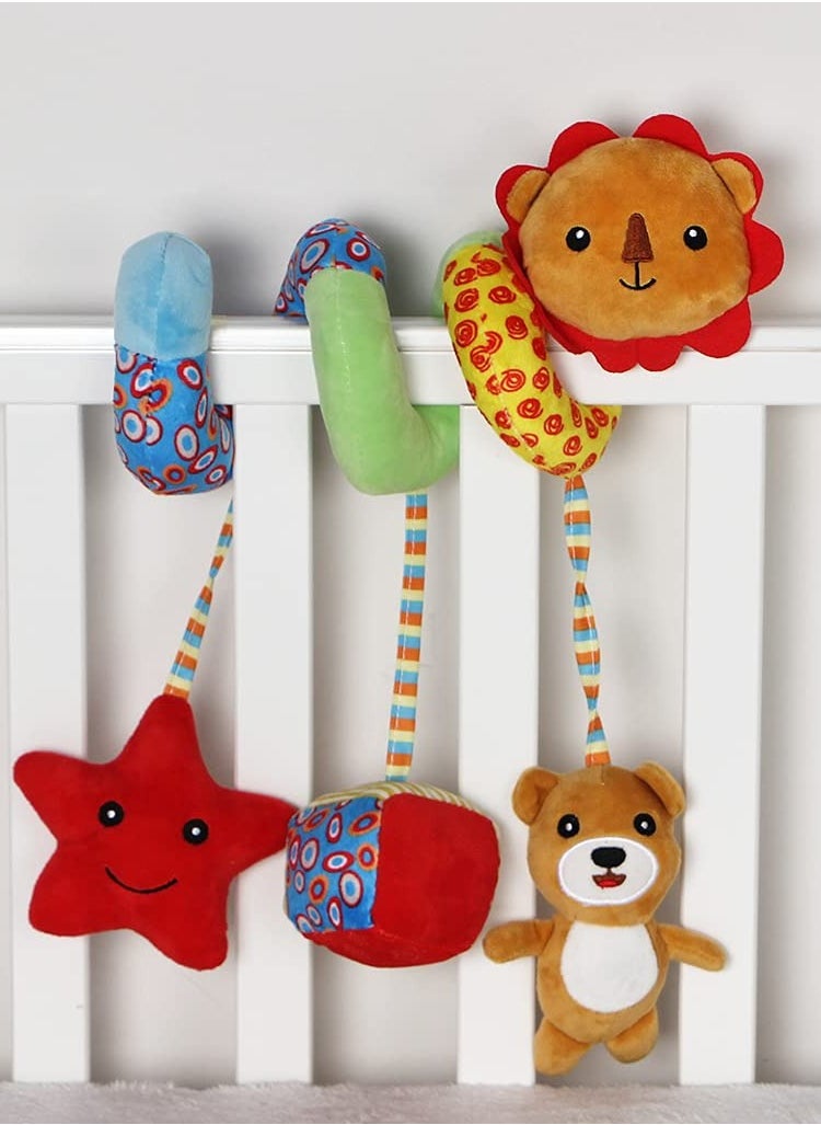 Infant Stroller Toy, Baby Car Seat Toys for Infant Baby Bed Stroller Toy Suitable Pram Crib Plush Toy for Boys Girls Spiral Activity Toy with Rattles and BB Squeake