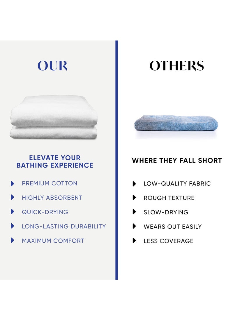 Kassino Jumbo Bath Sheet (2 Pack, 90x180 cm) - 540 GSM Large Bath Towel,100% Combed Cotton, Soft & Quick-Dry Oversized Towels, Highly Absorbent, Double Stitched Hotel Quality Towels | White