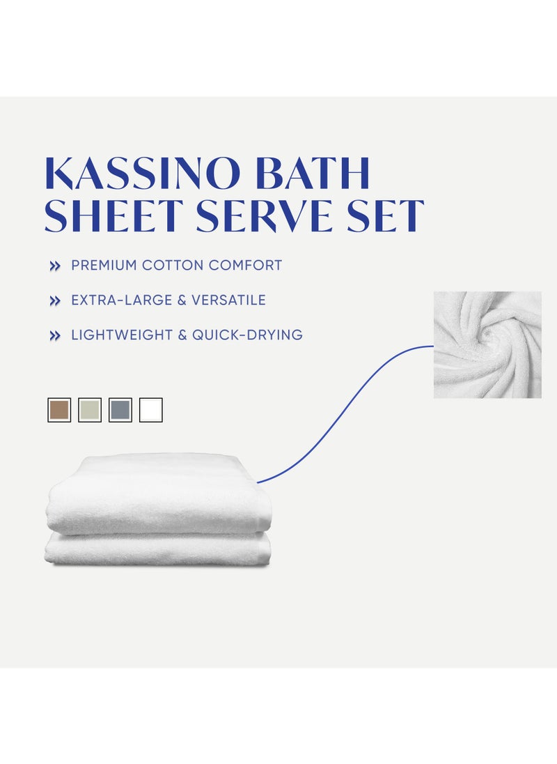 Kassino Jumbo Bath Sheet (2 Pack, 90x180 cm) - 540 GSM Large Bath Towel,100% Combed Cotton, Soft & Quick-Dry Oversized Towels, Highly Absorbent, Double Stitched Hotel Quality Towels | White
