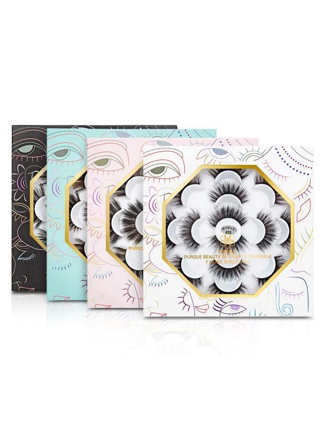False Lashes Fake Eyelashes - Mink Lashes Fluffy 7 Pairs 6D Mink Lashes Wispy Faux Mink Eyelashes Lashes Natural Look Eye Lashes Long Lashes Pack Reusable Eyelashes |007