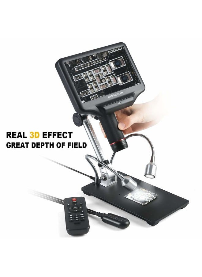 AD407 3D HDMI Soldering Digital Microscope with 4MP UHD and 7 inch Adjustable LCD Screen USB Video Microscopes for Phone Repairing SMT SMD DIY