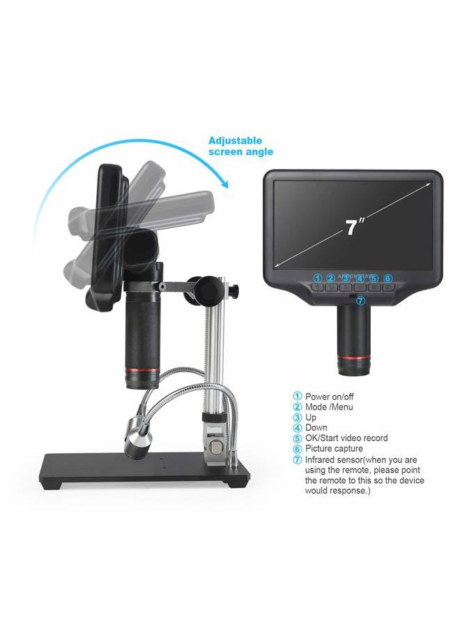 AD407 3D HDMI Soldering Digital Microscope with 4MP UHD and 7 inch Adjustable LCD Screen USB Video Microscopes for Phone Repairing SMT SMD DIY