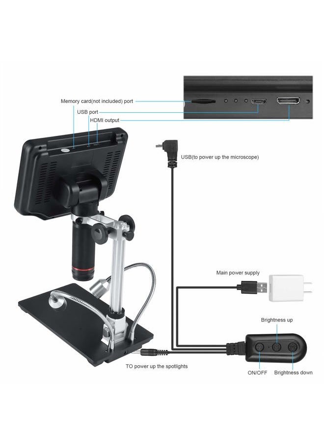 AD407 3D HDMI Soldering Digital Microscope with 4MP UHD and 7 inch Adjustable LCD Screen USB Video Microscopes for Phone Repairing SMT SMD DIY