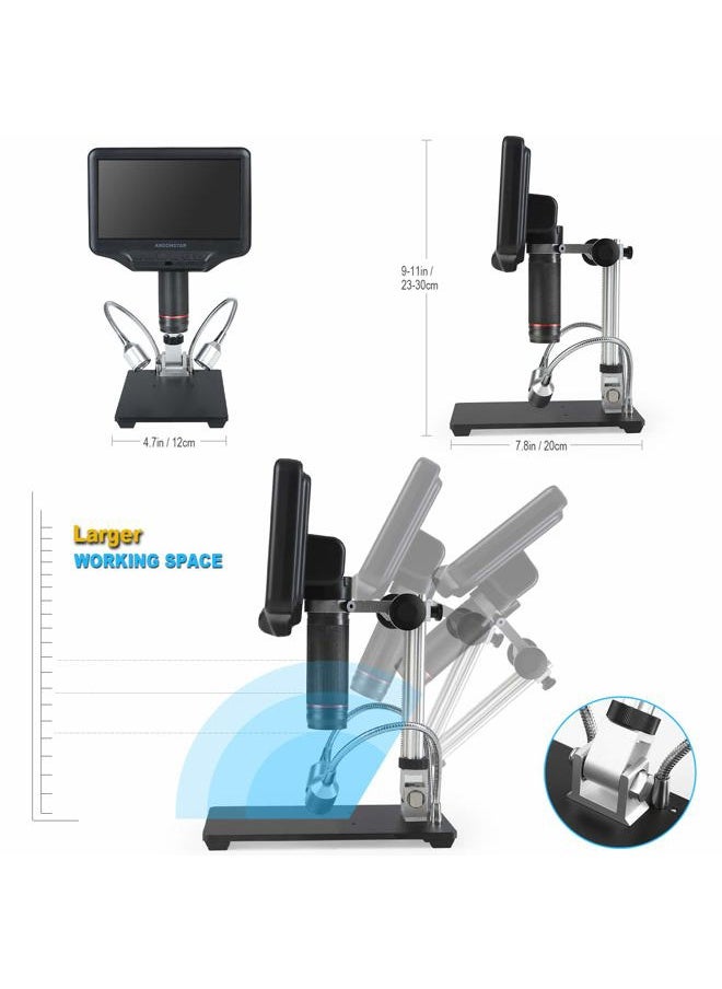 AD407 3D HDMI Soldering Digital Microscope with 4MP UHD and 7 inch Adjustable LCD Screen USB Video Microscopes for Phone Repairing SMT SMD DIY