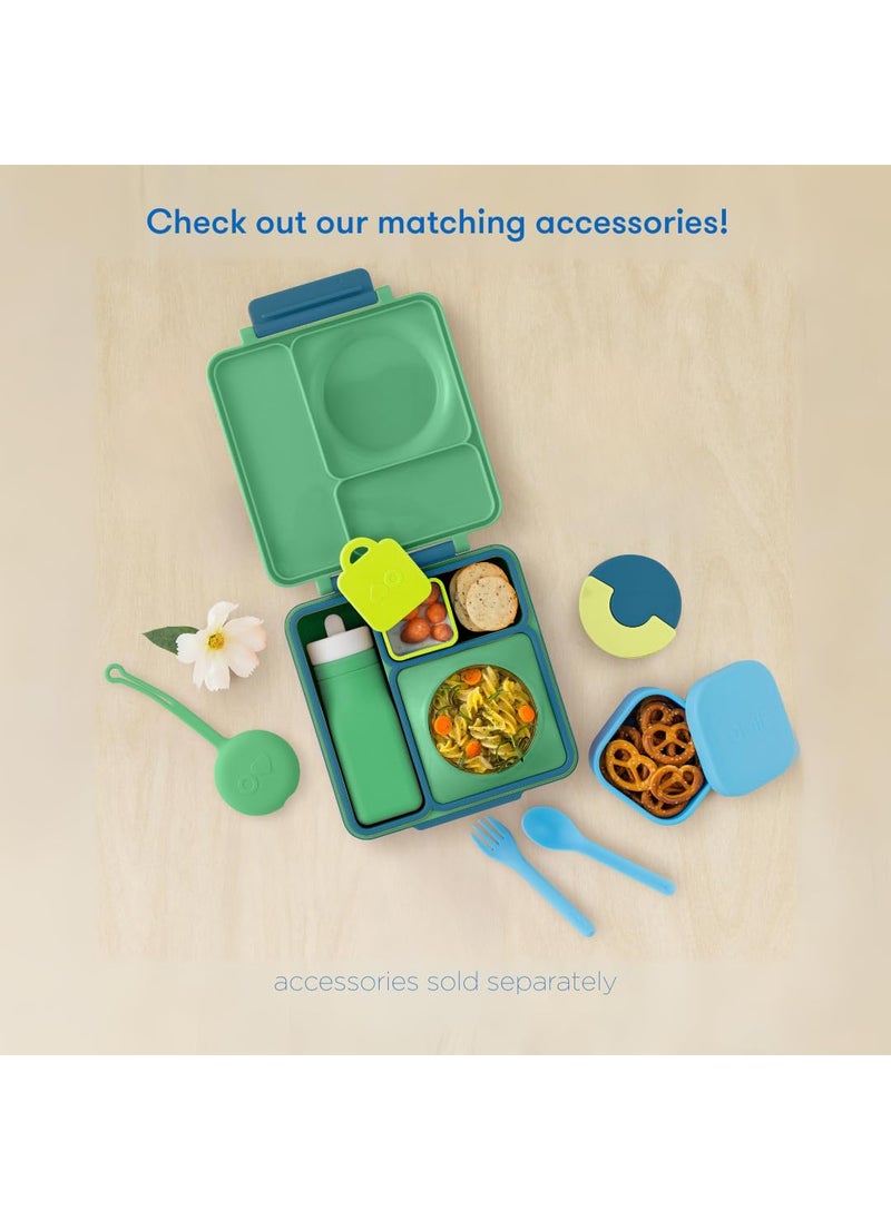OmieBox Bento Box for Kids - Insulated Stainless Steel Bento BPA free Lunch Box with Leak Proof Thermos Food Jar - 3 Compartments, Two Temperature Zones for Hot & Cold Food - 1390ml (Meadow)