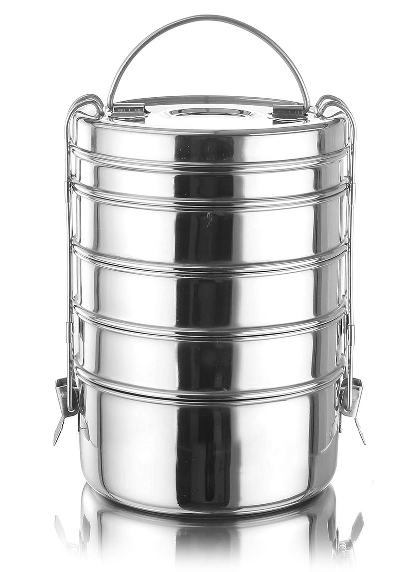Expresso Stainless Steel Tiffin Carrier, Food Grade Lunch Box, Traditional Design for School & Office, 16.5 cm Diameter 5 Tier (5)