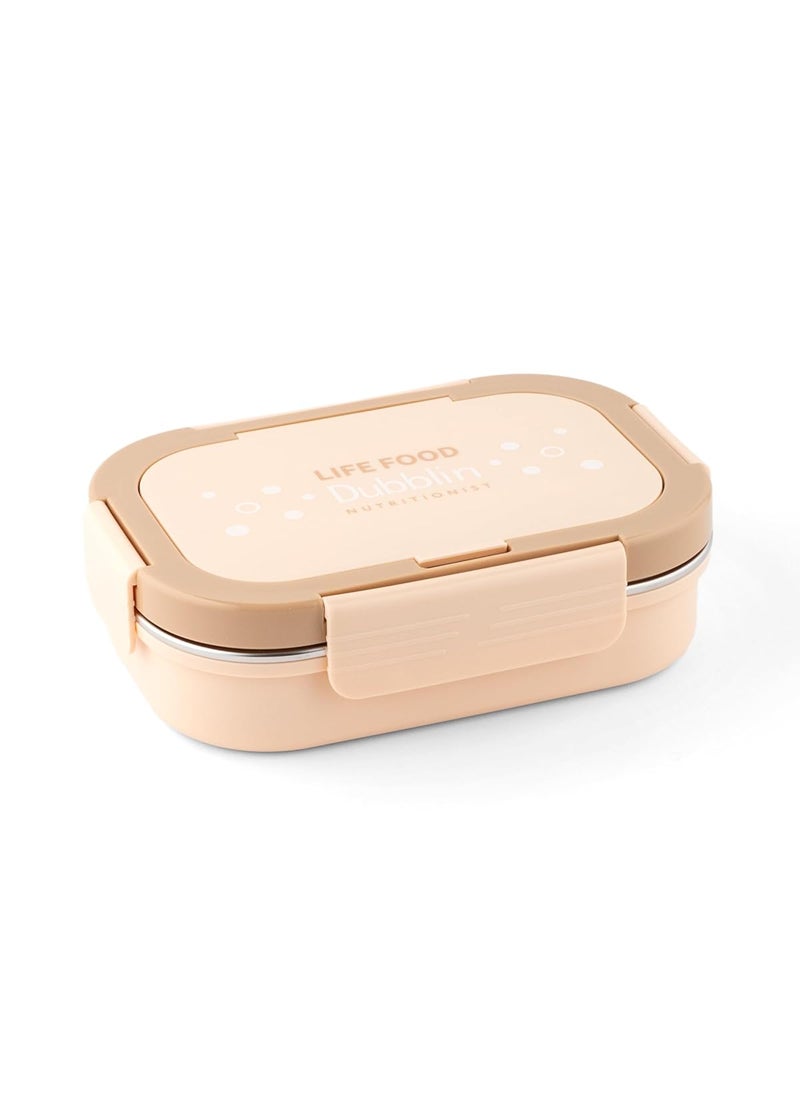 DUBBLIN Bento Two Compartment Lunch Box | BPA-Free Insulated Body | Four-Side Lock | Durable & Compact with Spoon & Sabzi Container Inside, Brown,750ml