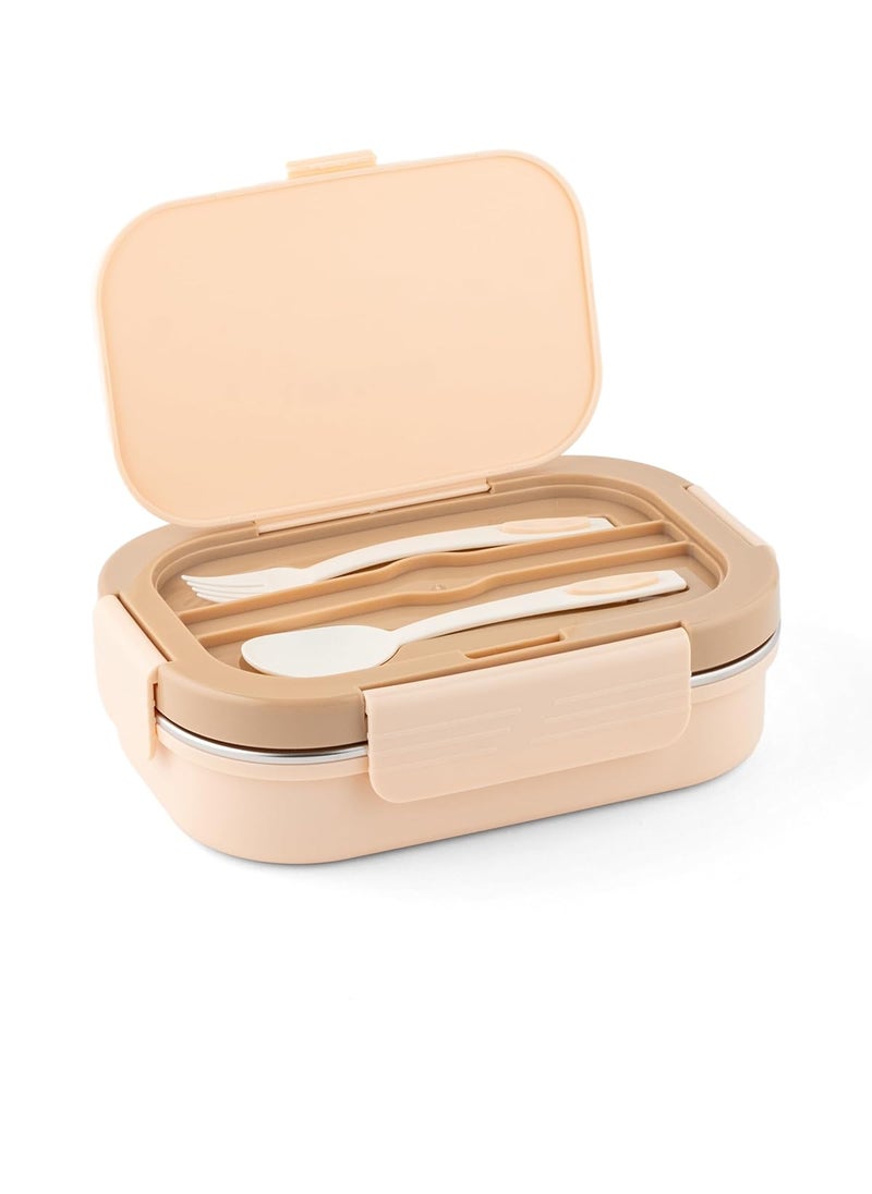 DUBBLIN Bento Two Compartment Lunch Box | BPA-Free Insulated Body | Four-Side Lock | Durable & Compact with Spoon & Sabzi Container Inside, Brown,750ml