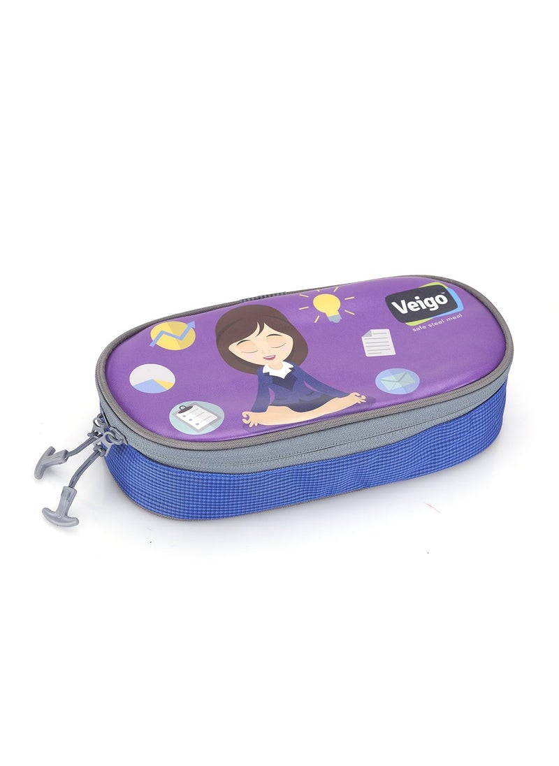 Veigo Lock & Still Lunch Box with 1 Small Compartment & Bag Airtight Leakproof Lunch Box Sleek & Compact Design Easy to Carry with Bag Perfect for Office,School,Outdoor-600ml+150ml Sky Blue