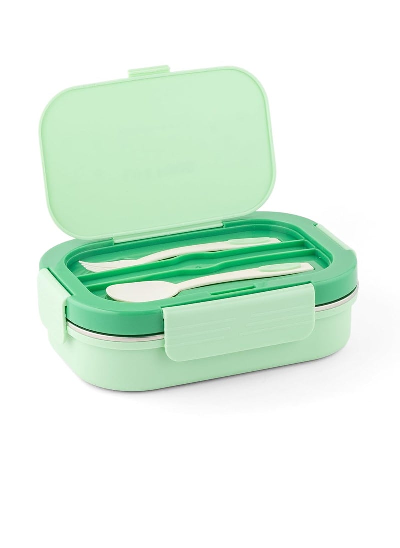 DUBBLIN Bento Three Compartment Lunch Box | BPA-Free Insulated Body | Four-Side Lock | Durable & Compact| Spoon & Sabzi Container Inside, 750ml, Green