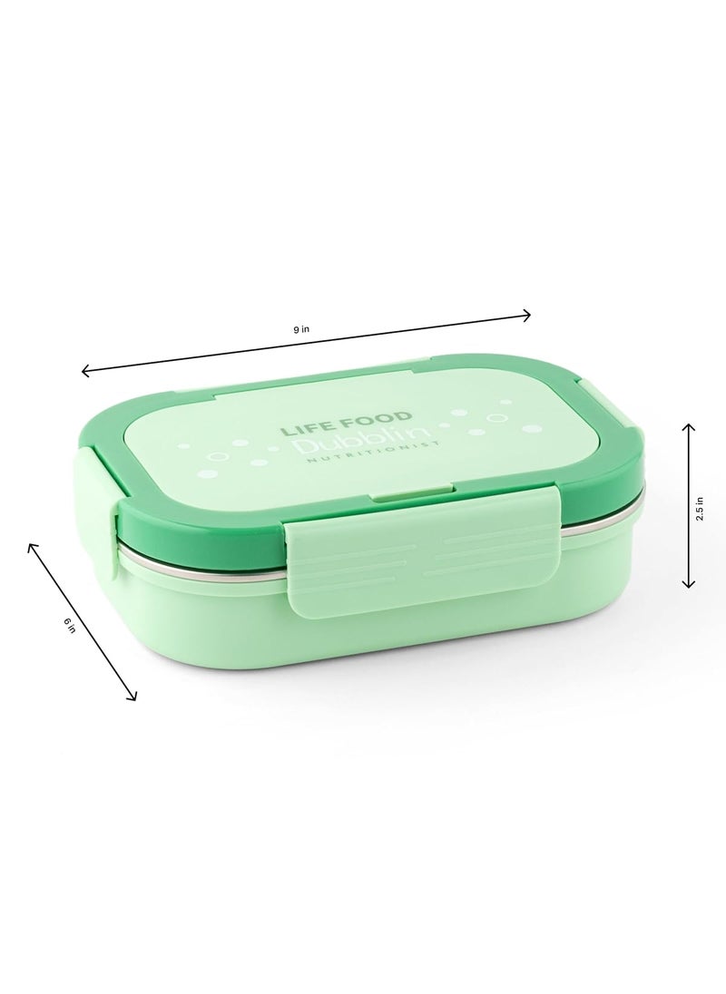 DUBBLIN Bento Three Compartment Lunch Box | BPA-Free Insulated Body | Four-Side Lock | Durable & Compact| Spoon & Sabzi Container Inside, 750ml, Green