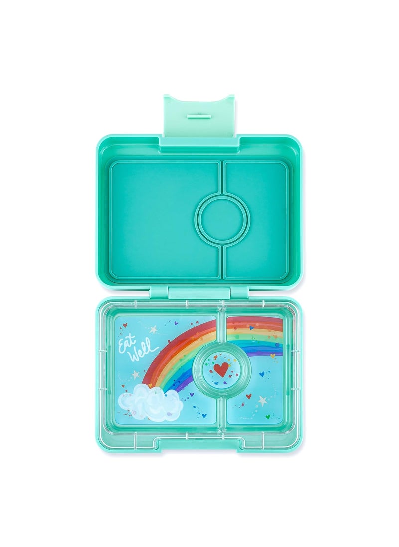 Yumbox Snack Bento Box for Kids & Adults - 3 compartment Portable Lunch Box - ABS Exterior Box, removable Titan Tray & Silicone Seal - BPA and phthalates-free - Aqua Blue Exterior, Rainbow tray, 480ml