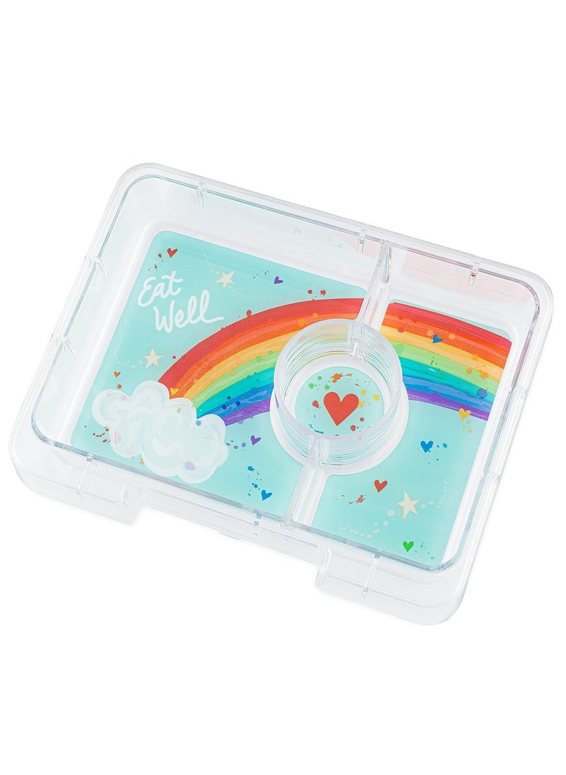 Yumbox Snack Bento Box for Kids & Adults - 3 compartment Portable Lunch Box - ABS Exterior Box, removable Titan Tray & Silicone Seal - BPA and phthalates-free - Aqua Blue Exterior, Rainbow tray, 480ml