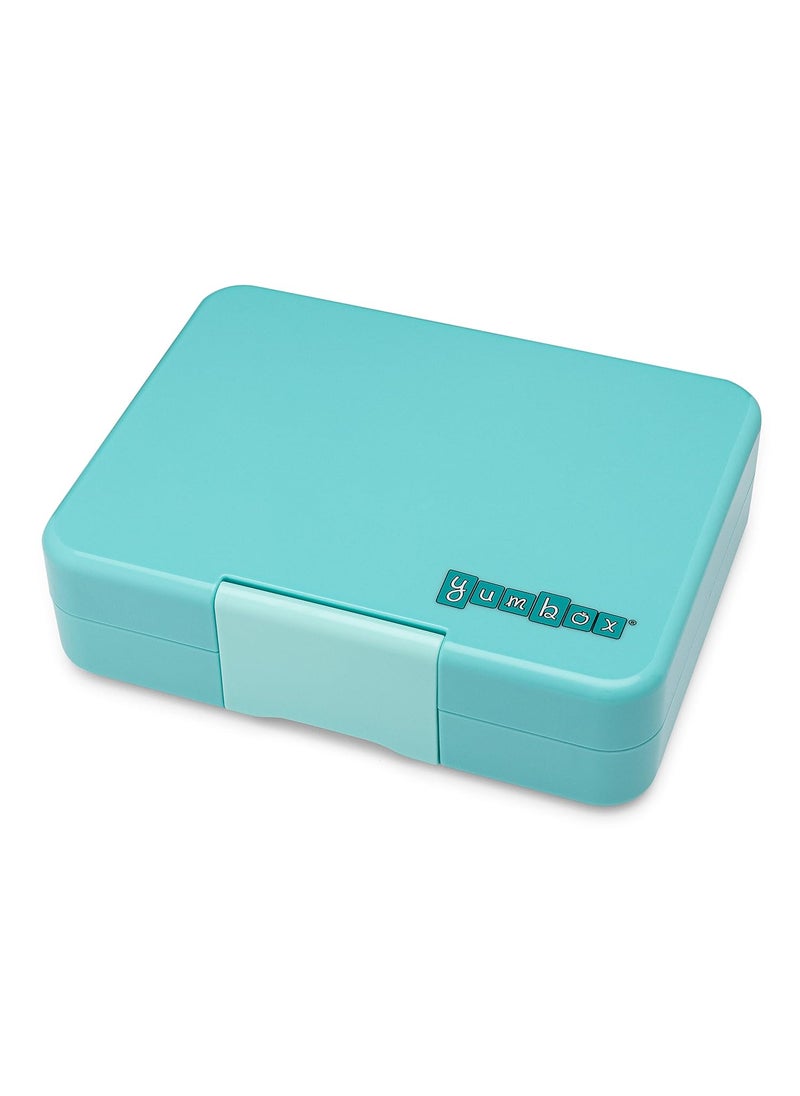 Yumbox Snack Bento Box for Kids & Adults - 3 compartment Portable Lunch Box - ABS Exterior Box, removable Titan Tray & Silicone Seal - BPA and phthalates-free - Aqua Blue Exterior, Rainbow tray, 480ml