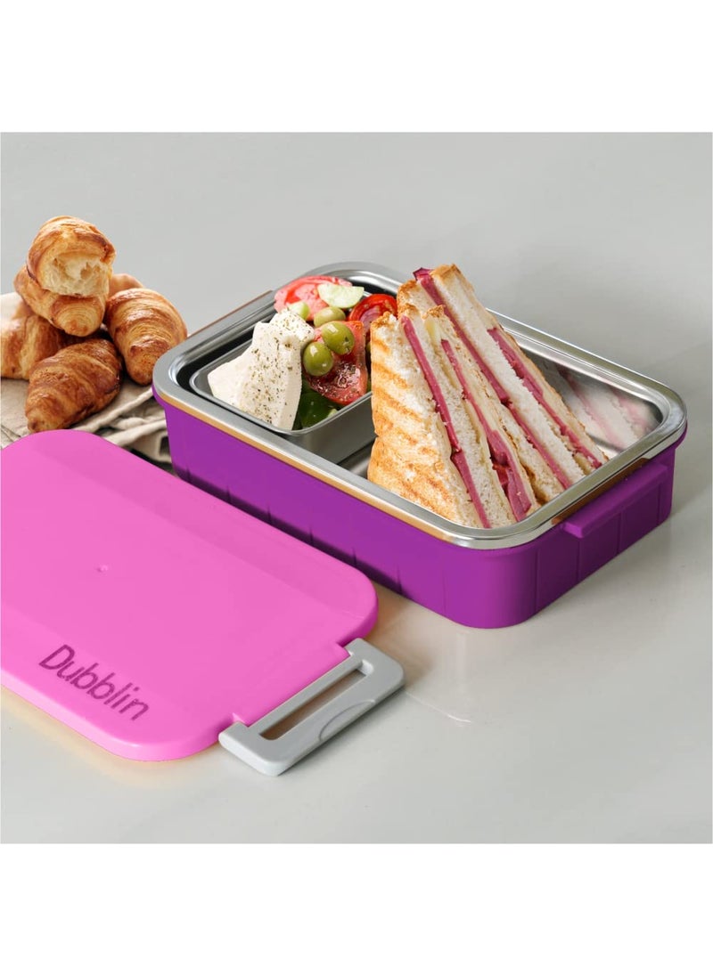 DUBBLIN Feast Stainless Steel Lunch Box Insulated Airtight Spill Proof with Spoon, sabzi Container Inside, 850 ml, Pink