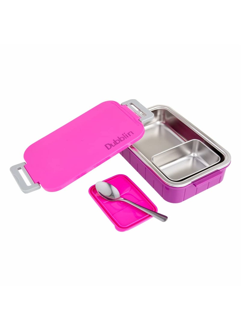 DUBBLIN Feast Stainless Steel Lunch Box Insulated Airtight Spill Proof with Spoon, sabzi Container Inside, 850 ml, Pink