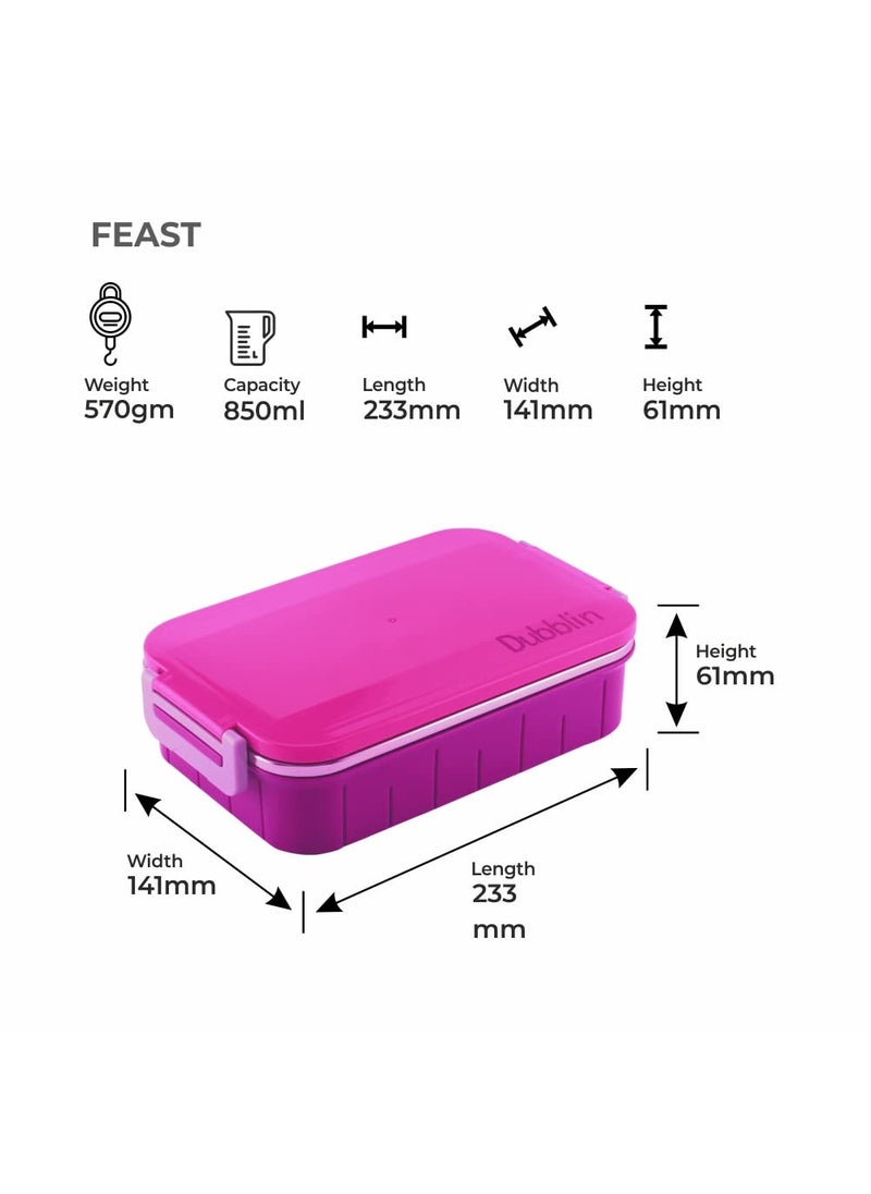 DUBBLIN Feast Stainless Steel Lunch Box Insulated Airtight Spill Proof with Spoon, sabzi Container Inside, 850 ml, Pink