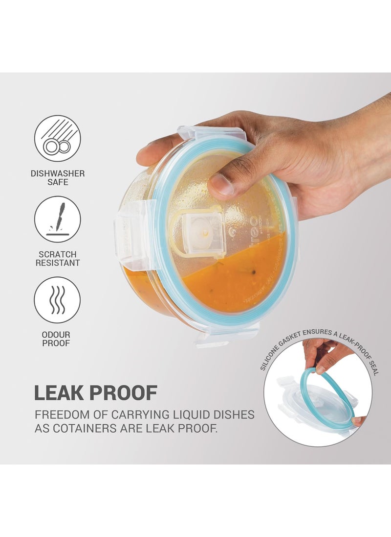 Treo by Milton All Fresh Borosilicate Glass Lunch Box Set of 3, Clear, 400 ml Each with Lunch Bag, Microwave & Dishwasher Safe, Leak Proof Containers Office Tiffin