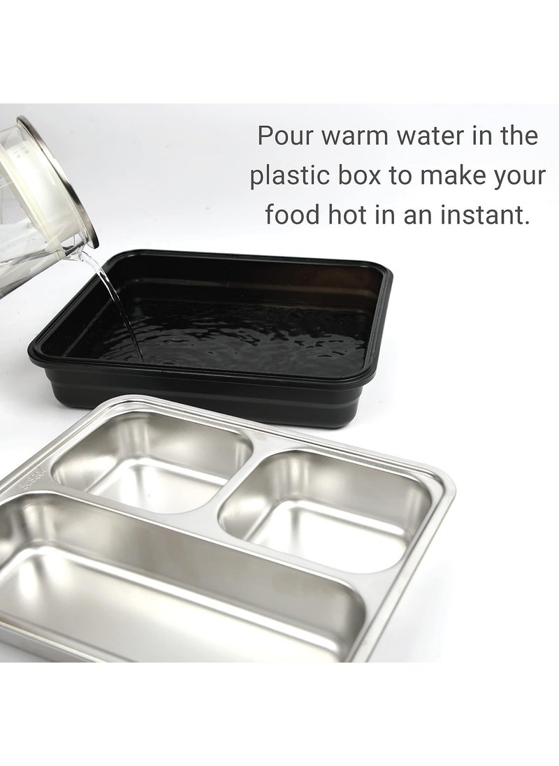 Femora High Steel Container Rectangle Lunch Box for Office-College-School - (Not Leakproof) (3 Pots) - Black