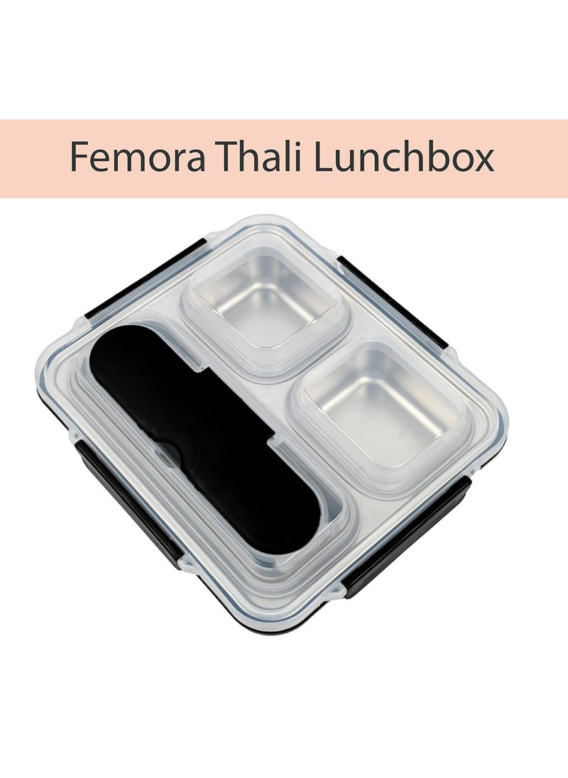 Femora High Steel Container Rectangle Lunch Box for Office-College-School - (Not Leakproof) (3 Pots) - Black