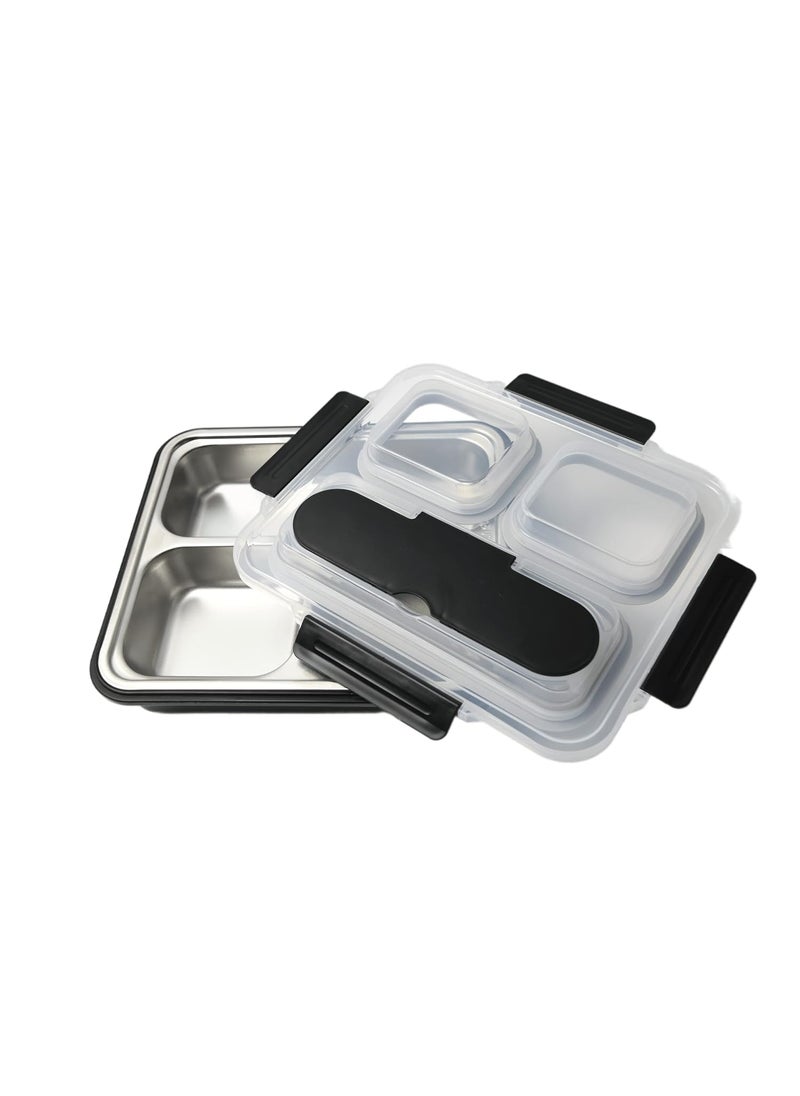Femora High Steel Container Rectangle Lunch Box for Office-College-School - (Not Leakproof) (3 Pots) - Black