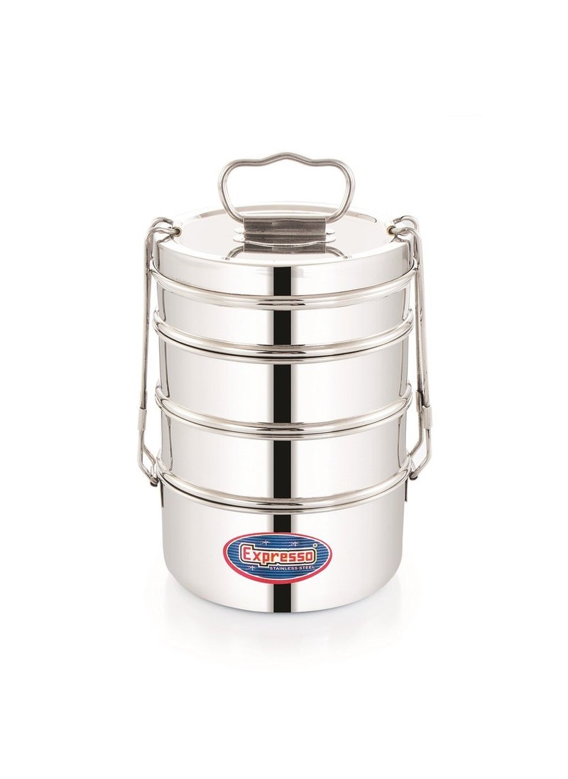 Expresso Stainless Steel Food Carrier 4 Tier 5 Inch Big Container Roller Lock Lunch Box w/Insulated Carry Bag, Silver