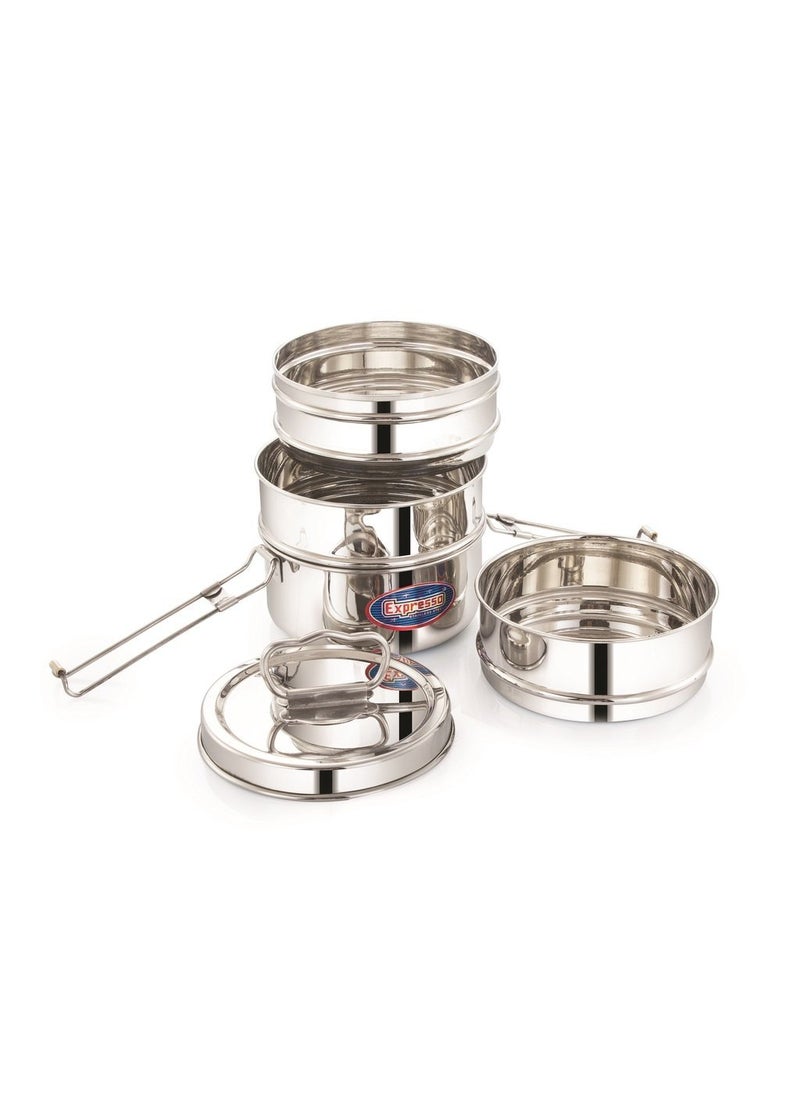 Expresso Stainless Steel Food Carrier 4 Tier 5 Inch Big Container Roller Lock Lunch Box w/Insulated Carry Bag, Silver