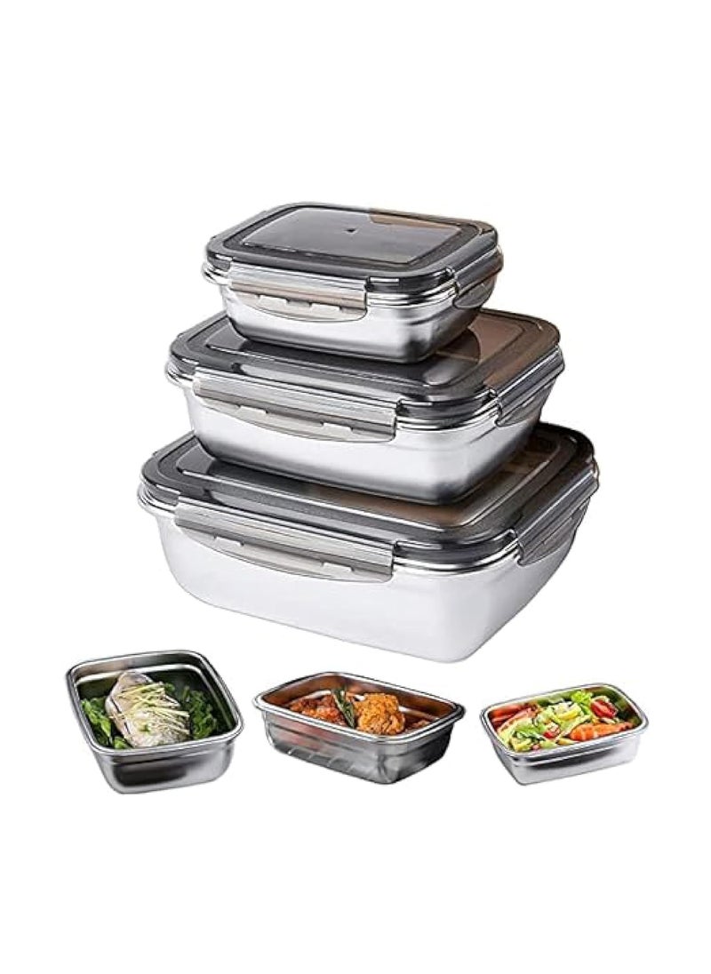 Femora High Steel Rectangle Heavy Duty Airtight Leakproof Unbreakable Lunch Box|Storage Container with Lock Lid for Office-College-School | 1 Year Warranty | (Set of 3-350,550,850ml)
