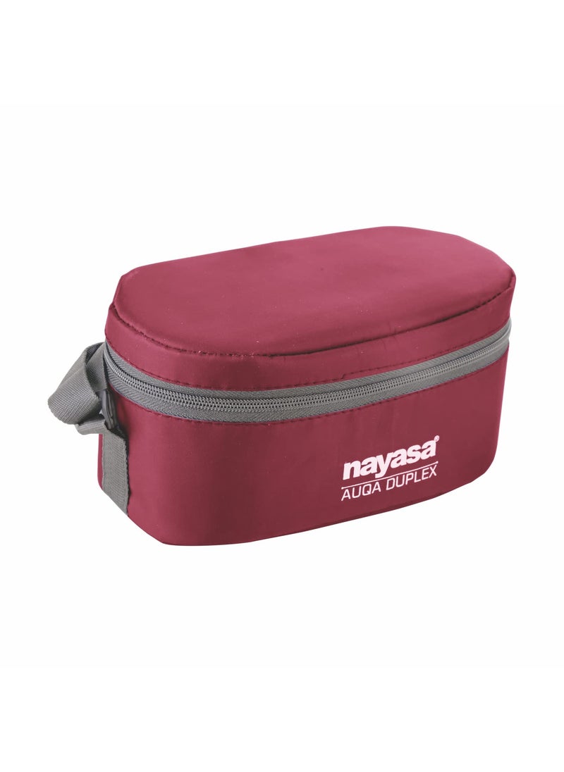 Nayasa Aqua Duplex Lunch Box-300 ML with 2 Round Containers and 1 Oval Container Comes with Ziper Pouch, Airtight & Leak Proof Lid, Ideal for School/College/Office, Red